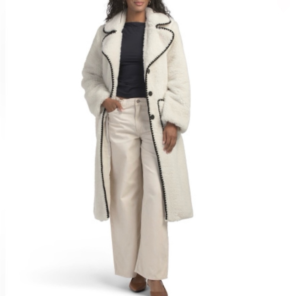 Blank NYC Cream Teddy Jacket with Black Trim